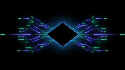 Advanced Futuristic CPU chip set and electric circuit with data transfer moving on dark background Neon glowing futuristic cyberspace technology background template.
