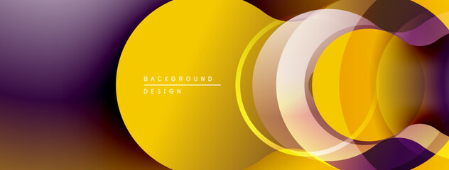 Fototapete - Abstract yellow, purple layers create modern design. Smooth gradients, overlapping shapes offer dynamic visual effect.