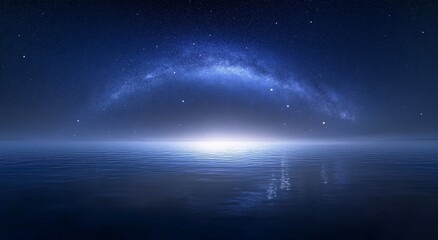 Wall Mural - A serene night sky with the Milky Way reflected on a calm water surface
