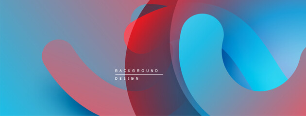 Fototapete - Abstract fluid shapes overlap. Blue, red, purple gradients create dynamic composition. Modern design element for backgrounds.