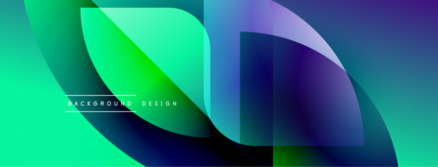 Fototapete - Abstract fluid shapes overlap, creating vibrant gradients. Turquoise, green, purple hues dominate design. Modern aesthetic.