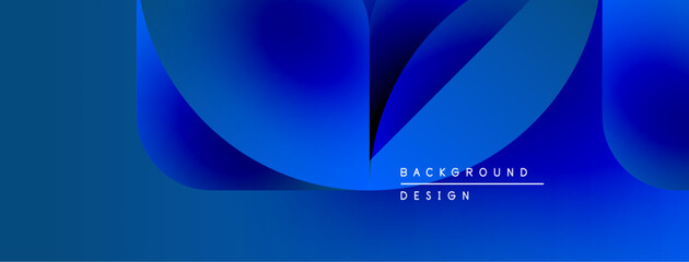 Fototapete - Abstract blue gradients form flowing shapes. Text reads background design centered below curves. Modern, dynamic visual composition.