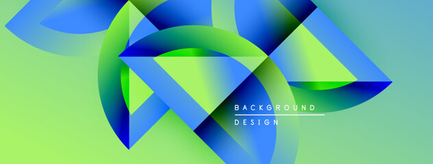 Leinwandbilder - Abstract geometric shapes blend vibrant blues, greens, yellows. Modern design creates dynamic visual experience. Background text reads background design.