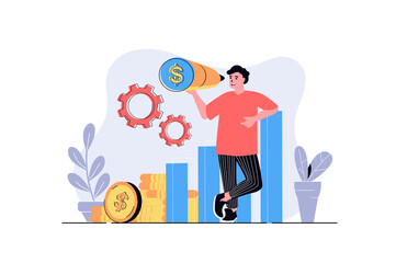 Fototapete - Business vision web concept with cartoon people design. Businessman looking telescope, finding new opportunities for career growth and earning. Flat illustration isolated on white background.