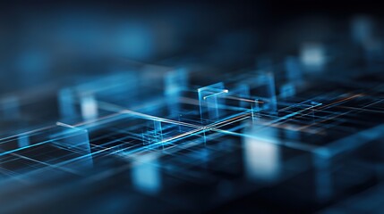 Futuristic blue circuit lines on geometric tech background, symbolizing digital innovation and advanced technology