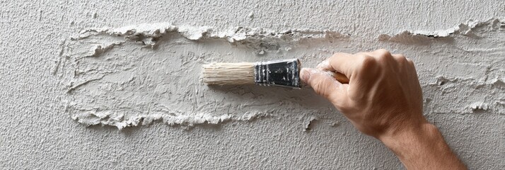 Poster - Textured Wall Plaster Applied With Trowel Showcasing Detailed Craftsmanship in Home Renovation