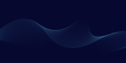 Wall Mural - abstract glowing wave lines on dark blue background. dynamic wave pattern. modern flowing wavy lines