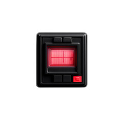 retrofuturistic handheld device with glowing red display