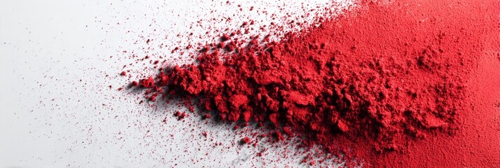 Leinwandbilder - Bold Red Powder Artfully Scattered on a Mirror Surface Creates Striking Contrast With White Background
