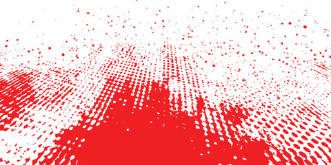 Fototapete - Red halftone dotted grunge texture. Vector grunge texture on distress background. Glitch distorted grange shape. Dust and dots screen print texture.