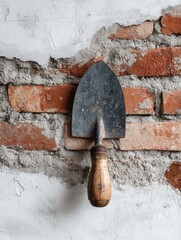 Poster - Brick Wall Construction Flatlay Featuring a Trowel in a Clean Upper Margin Setting