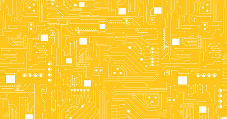 Wall Mural - printed circuit board yellow and white computer technology seamless pattern, vector stock illustrati