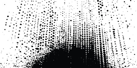 Fototapete -  Vector halftone dotted grunge texture. Grunge texture on distress back background. Glitch distorted grange shape. Dust and dots screen print texture.