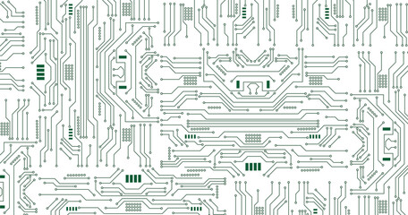 Wall Mural - technology circuit board background. green circuit board on transparent background. vector art