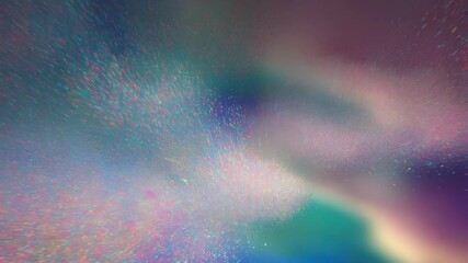 Whimsical holographic pattern of bright shiny particles against a blurred background, evoking dreamlike or festive atmosphere.