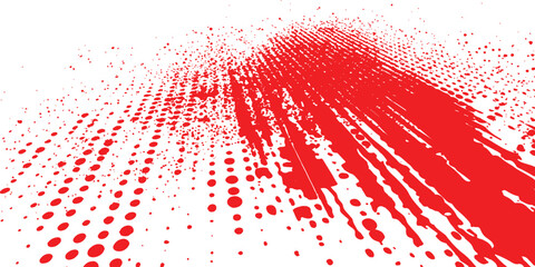 Aufkleber - Red halftone dotted grunge texture. Vector grunge texture on distress background. Glitch distorted grange shape. Dust and dots screen print texture.