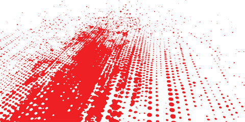 Fototapete - Red halftone dotted grunge texture. Vector grunge texture on distress background. Glitch distorted grange shape. Dust and dots screen print texture.