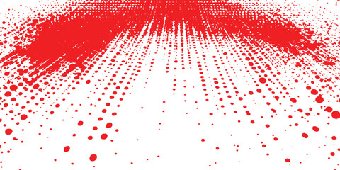Fototapete - Red halftone dotted grunge texture. Vector grunge texture on distress background. Glitch distorted grange shape. Dust and dots screen print texture.