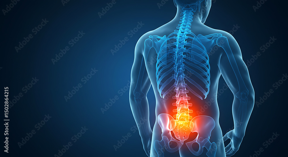 Back Muscles Blue Back Pain Anatomy - Lumbar Spine Highlighted in Blue X-Ray Stock Photo ...