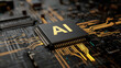 © Yoona - Abstract CPU chip with glowing gold AI label on futuristic circuit board