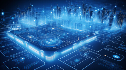 Abstract digital grid with blue circuit background