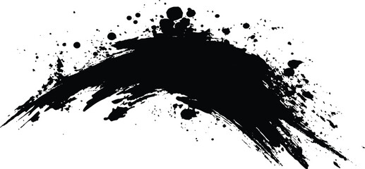 Aufkleber - Black ink splatter isolated on transparent background. Vector simple black brush stroke on a clean white background. Abstract black in splash, paint, brush strokes,