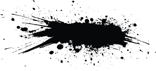 Aufkleber - Black ink splatter isolated on transparent background. Vector simple black brush stroke on a clean white background. Abstract black in splash, paint, brush strokes,