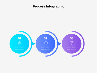 Aufkleber - Bright and dynamic infographic in a process oriented layout showcasing sequential steps using modern design. Template with 3 steps, options or processes