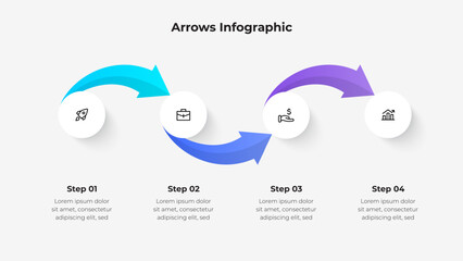 Poster - Infographic showcasing arrows connecting four labeled steps, emphasizing progression in business or processes. Suitable for presentations, project planning, or strategic implementation