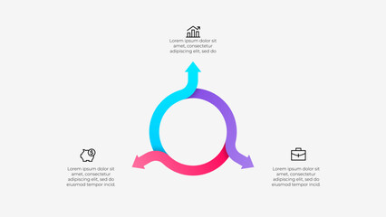 Aufkleber - Infographic with 3 circular arrows, featuring icons for business, finance, and growth. Ideal for illustrating concepts such as sustainability, workflow, economic cycles, or process planning