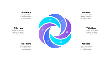 Poster - Circular infographic with 6 sections displaying business, data, and global concepts. Perfect for presentations, educational materials, and creative design projects