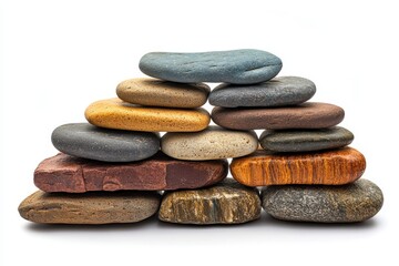 Aufkleber - Smooth stones stacked harmoniously on a minimalist shelf in a serene indoor setting during daylight hours