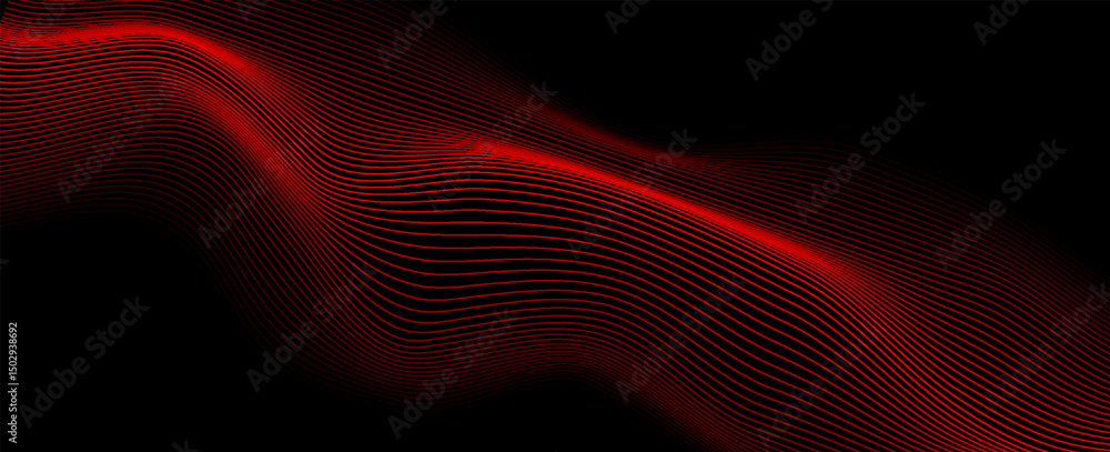 Abstract red wave lines on black background with flowing, futuristic ...
