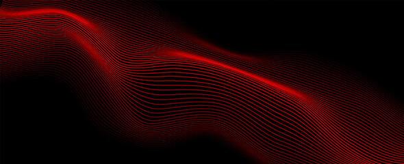 abstract red wave lines on black background with flowing, futuristic motion effect, perfect for tech