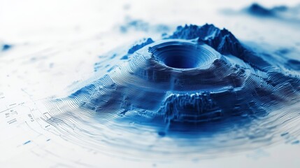 Aufkleber - Abstract blue wave pattern showcasing intricate design in a circular layout with digital elements, representing data visualization concepts and modern artistic expression