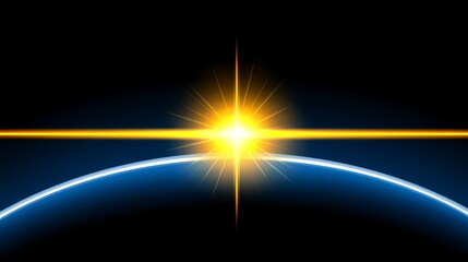 Wall Mural - celestial sunrise over planet earth - a radiant sun shines brightly over a planet, creating a stunni