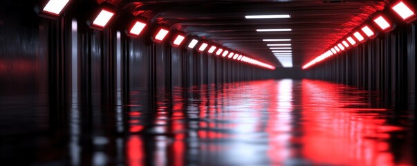 Illuminated corridor abstract background with red and white lights