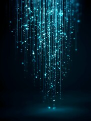Wall Mural - Vibrant data waterfall with glowing, dynamic points exemplifies modern technological innovation.