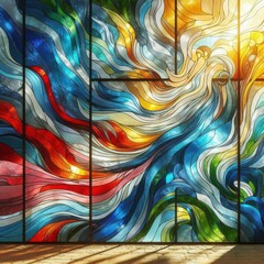 Fototapete - Contemporary abstract art transforms space with light, color, and design.