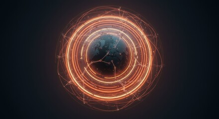 Glowing rings surround earth graphic
