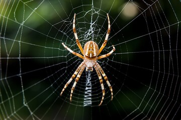 European garden spider in the center of its beautiful and sticky web
