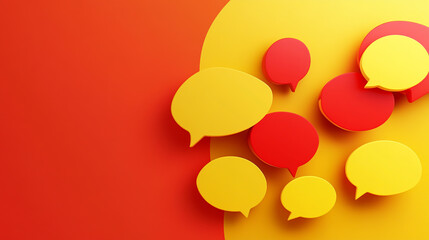 Vibrant red and yellow speech bubbles on a clean, modern background