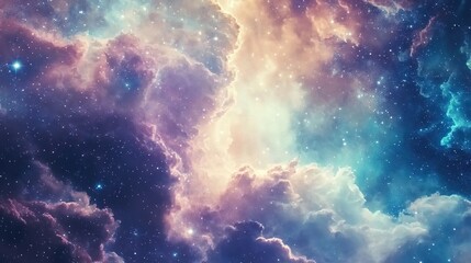 A celestial watercolor scene with stars blending into soft colors.