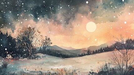 A celestial watercolor scene with stars blending into soft colors.