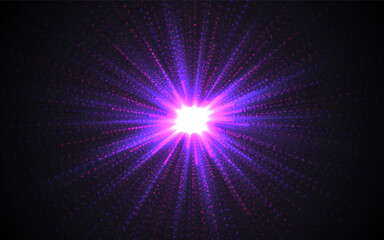 Wall Mural - Colorful hyperspace burst with glowing pink and purple rays in deep space. Futuristic sci-fi tunnel effect for abstract and cosmic background. Star warp effect. Vector Illustration.