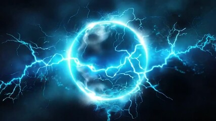 Wall Mural - abstract electric blue lightning and energy burst with swirling motion in dark background for dramat