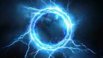 Wall Mural - vibrant electric portal surrounded by dynamic blue lightning and energetic flashes on dark backgroun
