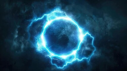 Wall Mural - abstract electric blue energy portal in dark space with glowing effects and mystical atmosphere 4k v