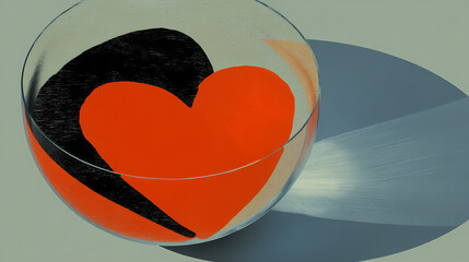 Wall Mural - minimalist heart in glass orb, transparent background, studio shot. shape minimalism. illustration