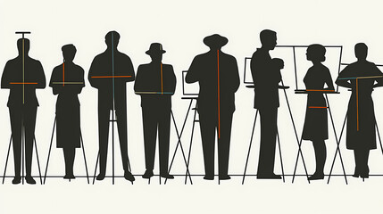 Wall Mural - Silhouette of people artists, people painting at an easel, set, collection on a white background vector. silhouette art. Illustration